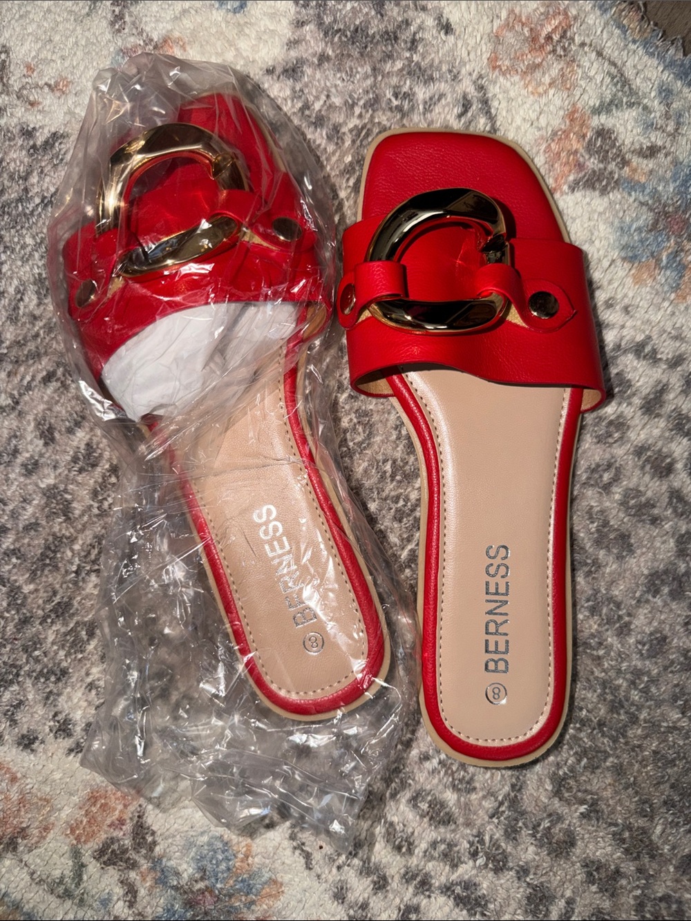 Berness Red Slide Sandals with Gold Buckle